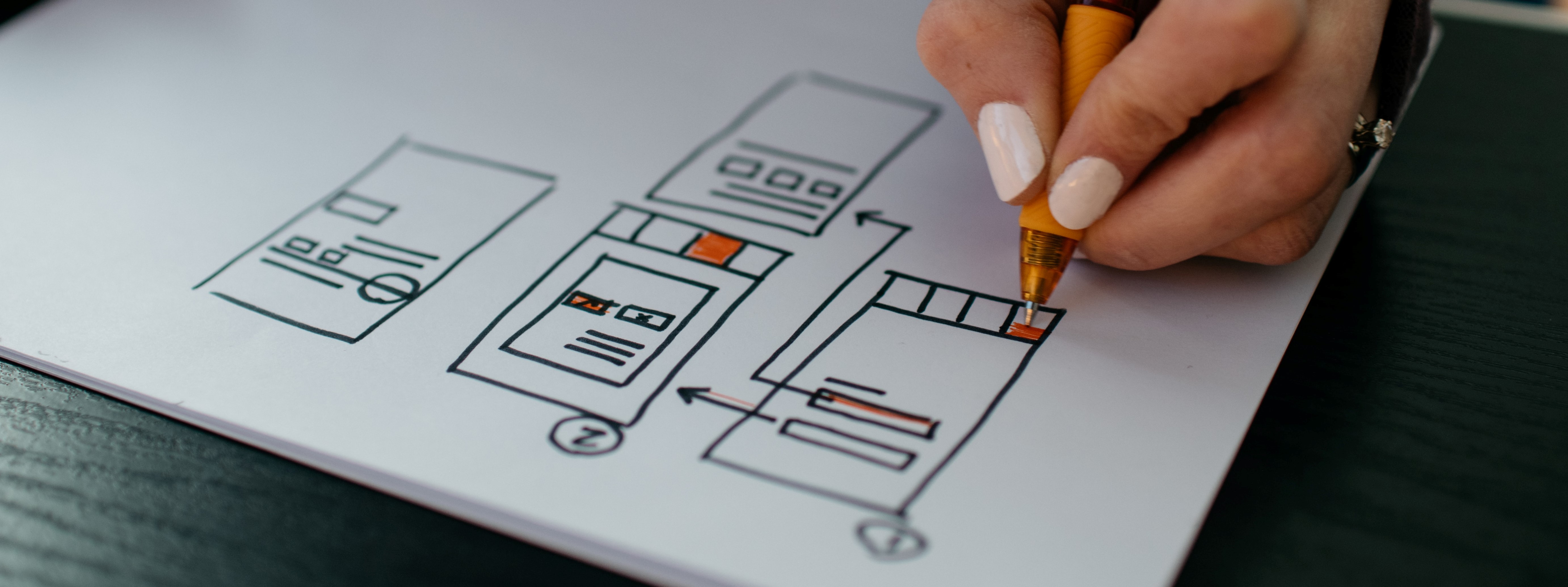 UX Work: Woman's hands drawing a wireframe by Kelly Sikkema, CC0