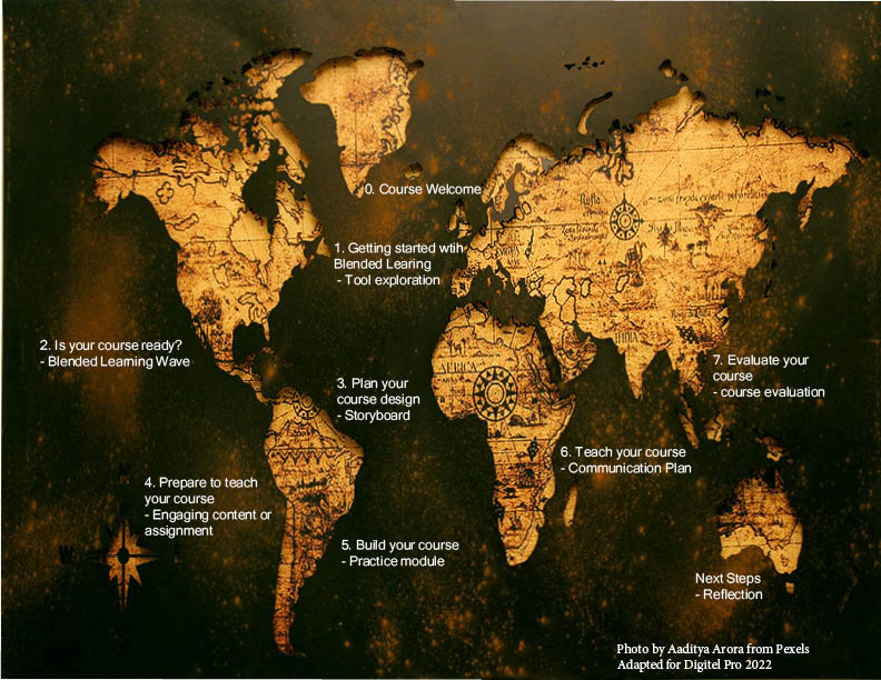 visualiation of course syllabus with world map tour